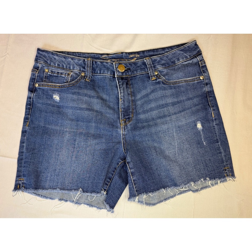 Seven7 Womens Medium Wash Distressed Raw Hem Cut Off Denim Shorts Size 12